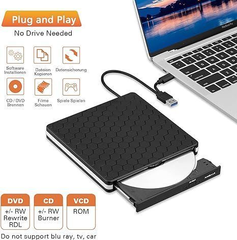 Зовнішній DVD-привід Amicool USB 3.0, Type-C CD DVD +/-RW, оптичний привід 0401 фото