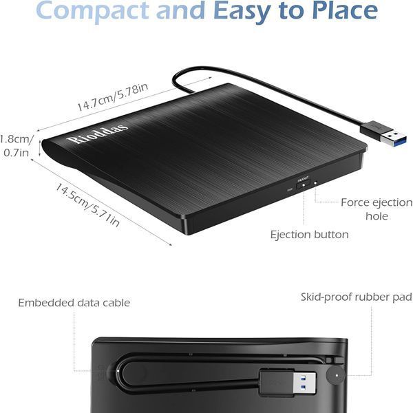 Внешний CD/DVD привод для ноутбука Rioddas T2202 фото