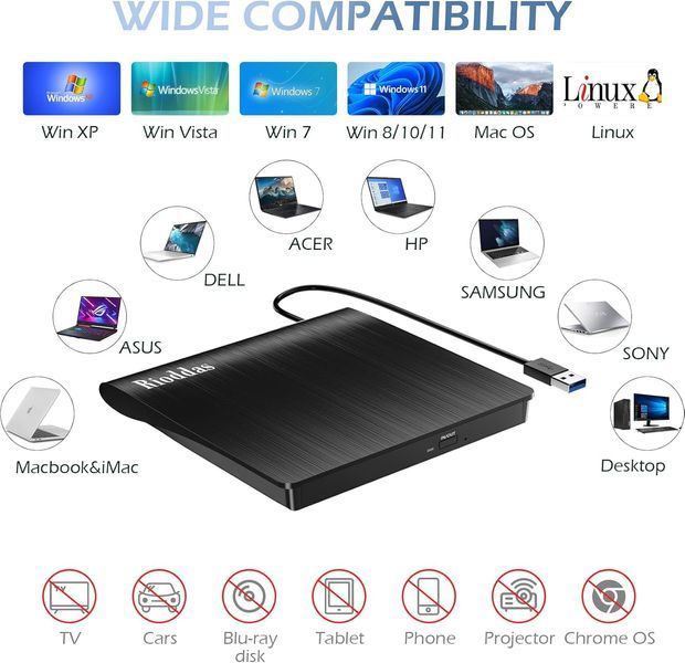 Внешний CD/DVD привод для ноутбука Rioddas T2202 фото