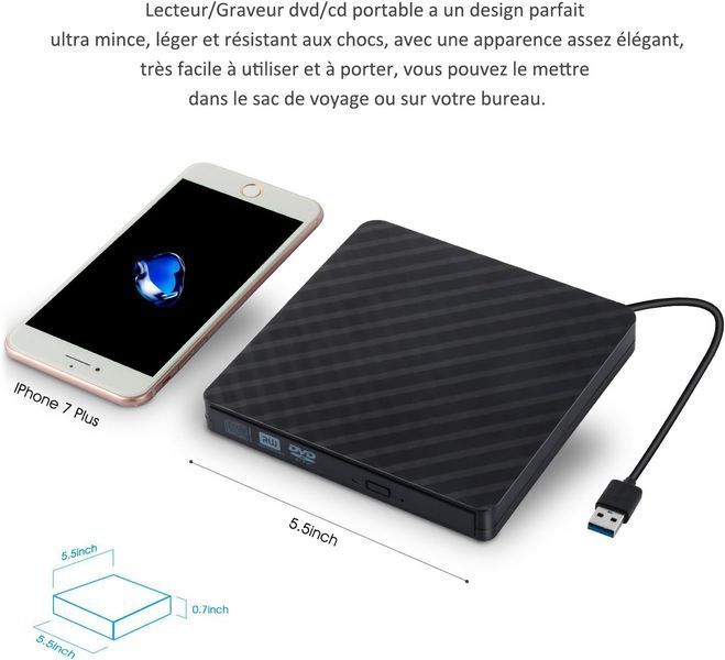 Зовнішній CD/DVD привід AUELEK USB 3.0 T0860 фото